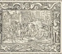 Picture 19 of 40 from Von Ankunfft vnnd Vrsprung des Römischen Reichs : der alten Römer Herkommen, Sitten, Weissheyt, Ehrbarkeyt, löblichem Regiment, Ritterlichen Thaten, Victori vnnd Sig gegen ihren Feinden : auch von allerley Händeln vñ Geschichten, so sich in Frid vnd Krieg, zu Rom, in Italia, vnd bei andern Nationen, damit die Römer jeder Zeit zu thuen gehabt, fast jnnerhalb achthundert Jaren, von Erbawung der Statt an, erstlich vnter der Könige vnnd volgends vnter der Rathesmaister Regiment, biss auff der ersten Römischen Keyser Regierung verloffen vnd zugetragen : jetzund auff dass newe auss dem Latein verteutscht, vnd mit ordenlicher Verzeychniss der fürnemsten Historien, Jarrechnung, kurtzer Liuischen Chronica, Register, vnd schönen Figuren geziert, dessgleichen vor hin im Truck nie aussgangen (1574), leaf 298