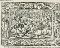 Picture 20 of 40 from Von Ankunfft vnnd Vrsprung des Römischen Reichs : der alten Römer Herkommen, Sitten, Weissheyt, Ehrbarkeyt, löblichem Regiment, Ritterlichen Thaten, Victori vnnd Sig gegen ihren Feinden : auch von allerley Händeln vñ Geschichten, so sich in Frid vnd Krieg, zu Rom, in Italia, vnd bei andern Nationen, damit die Römer jeder Zeit zu thuen gehabt, fast jnnerhalb achthundert Jaren, von Erbawung der Statt an, erstlich vnter der Könige vnnd volgends vnter der Rathesmaister Regiment, biss auff der ersten Römischen Keyser Regierung verloffen vnd zugetragen : jetzund auff dass newe auss dem Latein verteutscht, vnd mit ordenlicher Verzeychniss der fürnemsten Historien, Jarrechnung, kurtzer Liuischen Chronica, Register, vnd schönen Figuren geziert, dessgleichen vor hin im Truck nie aussgangen (1574), leaf 311