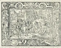 Picture 23 of 40 from Von Ankunfft vnnd Vrsprung des Römischen Reichs : der alten Römer Herkommen, Sitten, Weissheyt, Ehrbarkeyt, löblichem Regiment, Ritterlichen Thaten, Victori vnnd Sig gegen ihren Feinden : auch von allerley Händeln vñ Geschichten, so sich in Frid vnd Krieg, zu Rom, in Italia, vnd bei andern Nationen, damit die Römer jeder Zeit zu thuen gehabt, fast jnnerhalb achthundert Jaren, von Erbawung der Statt an, erstlich vnter der Könige vnnd volgends vnter der Rathesmaister Regiment, biss auff der ersten Römischen Keyser Regierung verloffen vnd zugetragen : jetzund auff dass newe auss dem Latein verteutscht, vnd mit ordenlicher Verzeychniss der fürnemsten Historien, Jarrechnung, kurtzer Liuischen Chronica, Register, vnd schönen Figuren geziert, dessgleichen vor hin im Truck nie aussgangen (1574), leaf 357