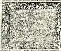 Picture 27 of 40 from Von Ankunfft vnnd Vrsprung des Römischen Reichs : der alten Römer Herkommen, Sitten, Weissheyt, Ehrbarkeyt, löblichem Regiment, Ritterlichen Thaten, Victori vnnd Sig gegen ihren Feinden : auch von allerley Händeln vñ Geschichten, so sich in Frid vnd Krieg, zu Rom, in Italia, vnd bei andern Nationen, damit die Römer jeder Zeit zu thuen gehabt, fast jnnerhalb achthundert Jaren, von Erbawung der Statt an, erstlich vnter der Könige vnnd volgends vnter der Rathesmaister Regiment, biss auff der ersten Römischen Keyser Regierung verloffen vnd zugetragen : jetzund auff dass newe auss dem Latein verteutscht, vnd mit ordenlicher Verzeychniss der fürnemsten Historien, Jarrechnung, kurtzer Liuischen Chronica, Register, vnd schönen Figuren geziert, dessgleichen vor hin im Truck nie aussgangen (1574), leaf 505