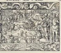 Picture 4 of 40 from Von Ankunfft vnnd Vrsprung des Römischen Reichs : der alten Römer Herkommen, Sitten, Weissheyt, Ehrbarkeyt, löblichem Regiment, Ritterlichen Thaten, Victori vnnd Sig gegen ihren Feinden : auch von allerley Händeln vñ Geschichten, so sich in Frid vnd Krieg, zu Rom, in Italia, vnd bei andern Nationen, damit die Römer jeder Zeit zu thuen gehabt, fast jnnerhalb achthundert Jaren, von Erbawung der Statt an, erstlich vnter der Könige vnnd volgends vnter der Rathesmaister Regiment, biss auff der ersten Römischen Keyser Regierung verloffen vnd zugetragen : jetzund auff dass newe auss dem Latein verteutscht, vnd mit ordenlicher Verzeychniss der fürnemsten Historien, Jarrechnung, kurtzer Liuischen Chronica, Register, vnd schönen Figuren geziert, dessgleichen vor hin im Truck nie aussgangen (1574), leaf 60