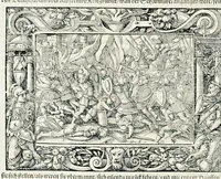 Picture 38 of 40 from Von Ankunfft vnnd Vrsprung des Römischen Reichs : der alten Römer Herkommen, Sitten, Weissheyt, Ehrbarkeyt, löblichem Regiment, Ritterlichen Thaten, Victori vnnd Sig gegen ihren Feinden : auch von allerley Händeln vñ Geschichten, so sich in Frid vnd Krieg, zu Rom, in Italia, vnd bei andern Nationen, damit die Römer jeder Zeit zu thuen gehabt, fast jnnerhalb achthundert Jaren, von Erbawung der Statt an, erstlich vnter der Könige vnnd volgends vnter der Rathesmaister Regiment, biss auff der ersten Römischen Keyser Regierung verloffen vnd zugetragen : jetzund auff dass newe auss dem Latein verteutscht, vnd mit ordenlicher Verzeychniss der fürnemsten Historien, Jarrechnung, kurtzer Liuischen Chronica, Register, vnd schönen Figuren geziert, dessgleichen vor hin im Truck nie aussgangen (1574), leaf 741