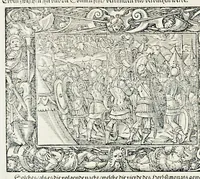 Picture 40 of 40 from Von Ankunfft vnnd Vrsprung des Römischen Reichs : der alten Römer Herkommen, Sitten, Weissheyt, Ehrbarkeyt, löblichem Regiment, Ritterlichen Thaten, Victori vnnd Sig gegen ihren Feinden : auch von allerley Händeln vñ Geschichten, so sich in Frid vnd Krieg, zu Rom, in Italia, vnd bei andern Nationen, damit die Römer jeder Zeit zu thuen gehabt, fast jnnerhalb achthundert Jaren, von Erbawung der Statt an, erstlich vnter der Könige vnnd volgends vnter der Rathesmaister Regiment, biss auff der ersten Römischen Keyser Regierung verloffen vnd zugetragen : jetzund auff dass newe auss dem Latein verteutscht, vnd mit ordenlicher Verzeychniss der fürnemsten Historien, Jarrechnung, kurtzer Liuischen Chronica, Register, vnd schönen Figuren geziert, dessgleichen vor hin im Truck nie aussgangen (1574), leaf 849