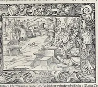 Picture 7 of 40 from Von Ankunfft vnnd Vrsprung des Römischen Reichs : der alten Römer Herkommen, Sitten, Weissheyt, Ehrbarkeyt, löblichem Regiment, Ritterlichen Thaten, Victori vnnd Sig gegen ihren Feinden : auch von allerley Händeln vñ Geschichten, so sich in Frid vnd Krieg, zu Rom, in Italia, vnd bei andern Nationen, damit die Römer jeder Zeit zu thuen gehabt, fast jnnerhalb achthundert Jaren, von Erbawung der Statt an, erstlich vnter der Könige vnnd volgends vnter der Rathesmaister Regiment, biss auff der ersten Römischen Keyser Regierung verloffen vnd zugetragen : jetzund auff dass newe auss dem Latein verteutscht, vnd mit ordenlicher Verzeychniss der fürnemsten Historien, Jarrechnung, kurtzer Liuischen Chronica, Register, vnd schönen Figuren geziert, dessgleichen vor hin im Truck nie aussgangen (1574), leaf 96