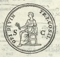 An illustration from Gli Arronzij, ouero, De' marmi antichi. Doue con la vita di Lucio Arronzio Stella e di Marco Arronzio Aquila padouani, si hà notizia delle antichità, riti, monete, medaglie, magistrati, e sacerdozj di Roma, di Padoua, dell'Italia, e dell'Imperio Romano (1655)