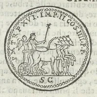 An illustration from Gli Arronzij, ouero, De' marmi antichi. Doue con la vita di Lucio Arronzio Stella e di Marco Arronzio Aquila padouani, si hà notizia delle antichità, riti, monete, medaglie, magistrati, e sacerdozj di Roma, di Padoua, dell'Italia, e dell'Imperio Romano (1655)