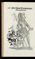 Picture 41 of 56 from Geschlechter Buch : darinn der loblichen kaiserlichẽ Reichs Statt Augspurg so vor fünffhundert vnd mehr Jaren hero, daselbst gewonet, vnd biss auff acht abgestorben auch deren so an der abgestorbnen stat eingenom̃en vnd erhöhet worden seyn : dessgleichen mit was Personen die Röm. Key. May. [et]c. am dritten Augusti im M.D.XLVIIII. Jare ain new Regiment von Raht vnd Gericht auch alle Empter besetzt hat : sampt aines jeden Geschlechts Wapen, Zeichen, Schilt vnd Helm, auch Ankunfft vnd Herkommen : alles mit künstlichen Figuren angezeigt, vnd allen Kunstliebhabern jetzt widerumb an Tag gegeben (1580), leaf 113