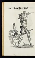 Picture 43 of 56 from Geschlechter Buch : darinn der loblichen kaiserlichẽ Reichs Statt Augspurg so vor fünffhundert vnd mehr Jaren hero, daselbst gewonet, vnd biss auff acht abgestorben auch deren so an der abgestorbnen stat eingenom̃en vnd erhöhet worden seyn : dessgleichen mit was Personen die Röm. Key. May. [et]c. am dritten Augusti im M.D.XLVIIII. Jare ain new Regiment von Raht vnd Gericht auch alle Empter besetzt hat : sampt aines jeden Geschlechts Wapen, Zeichen, Schilt vnd Helm, auch Ankunfft vnd Herkommen : alles mit künstlichen Figuren angezeigt, vnd allen Kunstliebhabern jetzt widerumb an Tag gegeben (1580), leaf 119