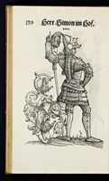 Picture 45 of 56 from Geschlechter Buch : darinn der loblichen kaiserlichẽ Reichs Statt Augspurg so vor fünffhundert vnd mehr Jaren hero, daselbst gewonet, vnd biss auff acht abgestorben auch deren so an der abgestorbnen stat eingenom̃en vnd erhöhet worden seyn : dessgleichen mit was Personen die Röm. Key. May. [et]c. am dritten Augusti im M.D.XLVIIII. Jare ain new Regiment von Raht vnd Gericht auch alle Empter besetzt hat : sampt aines jeden Geschlechts Wapen, Zeichen, Schilt vnd Helm, auch Ankunfft vnd Herkommen : alles mit künstlichen Figuren angezeigt, vnd allen Kunstliebhabern jetzt widerumb an Tag gegeben (1580), leaf 135