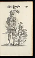 Picture 48 of 56 from Geschlechter Buch : darinn der loblichen kaiserlichẽ Reichs Statt Augspurg so vor fünffhundert vnd mehr Jaren hero, daselbst gewonet, vnd biss auff acht abgestorben auch deren so an der abgestorbnen stat eingenom̃en vnd erhöhet worden seyn : dessgleichen mit was Personen die Röm. Key. May. [et]c. am dritten Augusti im M.D.XLVIIII. Jare ain new Regiment von Raht vnd Gericht auch alle Empter besetzt hat : sampt aines jeden Geschlechts Wapen, Zeichen, Schilt vnd Helm, auch Ankunfft vnd Herkommen : alles mit künstlichen Figuren angezeigt, vnd allen Kunstliebhabern jetzt widerumb an Tag gegeben (1580), leaf 144
