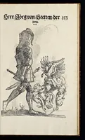 Picture 52 of 56 from Geschlechter Buch : darinn der loblichen kaiserlichẽ Reichs Statt Augspurg so vor fünffhundert vnd mehr Jaren hero, daselbst gewonet, vnd biss auff acht abgestorben auch deren so an der abgestorbnen stat eingenom̃en vnd erhöhet worden seyn : dessgleichen mit was Personen die Röm. Key. May. [et]c. am dritten Augusti im M.D.XLVIIII. Jare ain new Regiment von Raht vnd Gericht auch alle Empter besetzt hat : sampt aines jeden Geschlechts Wapen, Zeichen, Schilt vnd Helm, auch Ankunfft vnd Herkommen : alles mit künstlichen Figuren angezeigt, vnd allen Kunstliebhabern jetzt widerumb an Tag gegeben (1580), leaf 158