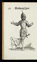 Picture 56 of 56 from Geschlechter Buch : darinn der loblichen kaiserlichẽ Reichs Statt Augspurg so vor fünffhundert vnd mehr Jaren hero, daselbst gewonet, vnd biss auff acht abgestorben auch deren so an der abgestorbnen stat eingenom̃en vnd erhöhet worden seyn : dessgleichen mit was Personen die Röm. Key. May. [et]c. am dritten Augusti im M.D.XLVIIII. Jare ain new Regiment von Raht vnd Gericht auch alle Empter besetzt hat : sampt aines jeden Geschlechts Wapen, Zeichen, Schilt vnd Helm, auch Ankunfft vnd Herkommen : alles mit künstlichen Figuren angezeigt, vnd allen Kunstliebhabern jetzt widerumb an Tag gegeben (1580), leaf 167
