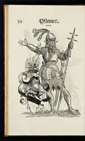An illustration from Geschlechter Buch : darinn der loblichen kaiserlichẽ Reichs Statt Augspurg so vor fünffhundert vnd mehr Jaren hero, daselbst gewonet, vnd biss auff acht abgestorben auch deren so an der abgestorbnen stat eingenom̃en vnd erhöhet worden seyn : dessgleichen mit was Personen die Röm. Key. May. [et]c. am dritten Augusti im M.D.XLVIIII. Jare ain new Regiment von Raht vnd Gericht auch alle Empter besetzt hat : sampt aines jeden Geschlechts Wapen, Zeichen, Schilt vnd Helm, auch Ankunfft vnd Herkommen : alles mit künstlichen Figuren angezeigt, vnd allen Kunstliebhabern jetzt widerumb an Tag gegeben (1580)