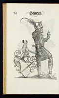 Picture 35 of 56 from Geschlechter Buch : darinn der loblichen kaiserlichẽ Reichs Statt Augspurg so vor fünffhundert vnd mehr Jaren hero, daselbst gewonet, vnd biss auff acht abgestorben auch deren so an der abgestorbnen stat eingenom̃en vnd erhöhet worden seyn : dessgleichen mit was Personen die Röm. Key. May. [et]c. am dritten Augusti im M.D.XLVIIII. Jare ain new Regiment von Raht vnd Gericht auch alle Empter besetzt hat : sampt aines jeden Geschlechts Wapen, Zeichen, Schilt vnd Helm, auch Ankunfft vnd Herkommen : alles mit künstlichen Figuren angezeigt, vnd allen Kunstliebhabern jetzt widerumb an Tag gegeben (1580), leaf 93