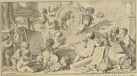 An illustration from Monumens érigés en France à la gloire de Louis XV : précédés d'un tableau du progrès des arts & des sciences sous ce règne, ainsi que d'une description des honneurs & des monumens de gloire accordés aux grands hommes, tant chez les anciens que chez les modernes : et suivis d'un choix des principaux projets qui ont été proposés, pour placer la statue du roi dans les différens quartiers de Paris (1767)