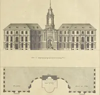An illustration from Monumens érigés en France à la gloire de Louis XV : précédés d'un tableau du progrès des arts & des sciences sous ce règne, ainsi que d'une description des honneurs & des monumens de gloire accordés aux grands hommes, tant chez les anciens que chez les modernes : et suivis d'un choix des principaux projets qui ont été proposés, pour placer la statue du roi dans les différens quartiers de Paris (1767)