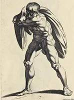 Picture 7 of 16 from Varie figure academiche : nouamente raccolte dal naturale con grandissima fatica e spesa, molto commode per la giouentu, la quaele si diletta dal arte dal disegno : messe in luce da I.A. de Poutre, d'Anuersa = Diuersche figuren wt de academia : nu eerst by een vergadert naert leuen, met groote moyte en oncost, seer bequaem voor alle iongelingen die hen oefenen in de teeken-const : int licht gebrocht door Ioan. A. de Poutre, plaetsnyder van Antwerpen (1629), leaf 20