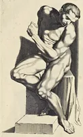 Picture 8 of 16 from Varie figure academiche : nouamente raccolte dal naturale con grandissima fatica e spesa, molto commode per la giouentu, la quaele si diletta dal arte dal disegno : messe in luce da I.A. de Poutre, d'Anuersa = Diuersche figuren wt de academia : nu eerst by een vergadert naert leuen, met groote moyte en oncost, seer bequaem voor alle iongelingen die hen oefenen in de teeken-const : int licht gebrocht door Ioan. A. de Poutre, plaetsnyder van Antwerpen (1629), leaf 22