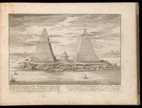An illustration from Entwurff einer historischen Architectur : in Abbildung unterschiedener berühmten Gebäude, des Alterthums, und fremder Völcker, umb aus den Geschicht-Büchern, Gedächtnüss-Müntzen, Ruinen, und eigeholten wahrhafften Abrissen, von Augen zu stellen. In dem ersten Buche. Die von der Zeit vergrabene Bau-Arten der alten Jüden, Egÿptier, Sÿrer, Perser, und Griechen. In dem andren. Alte unbekante römische. In dem dritten. Einige fremde in- und ausser-europäische, als der Araber, und Türcken, etc. auch neue persianische, siamitische, sinesische und japonesische Gebäude. In dem vierten. Einige Gebäude von des autoris Erfindung und Zeichnung. (1725)