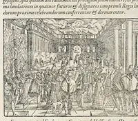 Picture 10 of 71 from Pandectae trivmphales, siue, Pomparvm et festorvm ac solennivm apparatvvm, conviviorvm, spectacvlorvm, simvlacrorvm bellicorvm equestrivm et pedestrivm, navmachiarum, ludorum deniq[ue] omnium nobiliorum, quot hactenus vbiq[ue] gentium re bello bene gesta ... edita concelebrataque sunt, tomi dvo : qvorvm prior de trivmphis ... heroum ... tractat : posterior ... hastilvdiorvm per Germaniam tradit initia ... (1586), leaf 523
