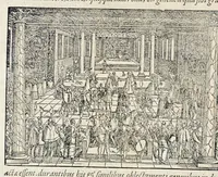 Picture 11 of 71 from Pandectae trivmphales, siue, Pomparvm et festorvm ac solennivm apparatvvm, conviviorvm, spectacvlorvm, simvlacrorvm bellicorvm equestrivm et pedestrivm, navmachiarum, ludorum deniq[ue] omnium nobiliorum, quot hactenus vbiq[ue] gentium re bello bene gesta ... edita concelebrataque sunt, tomi dvo : qvorvm prior de trivmphis ... heroum ... tractat : posterior ... hastilvdiorvm per Germaniam tradit initia ... (1586), leaf 525