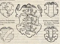 An illustration from Pandectae trivmphales, siue, Pomparvm et festorvm ac solennivm apparatvvm, conviviorvm, spectacvlorvm, simvlacrorvm bellicorvm equestrivm et pedestrivm, navmachiarum, ludorum deniq[ue] omnium nobiliorum, quot hactenus vbiq[ue] gentium re bello bene gesta ... edita concelebrataque sunt, tomi dvo : qvorvm prior de trivmphis ... heroum ... tractat : posterior ... hastilvdiorvm per Germaniam tradit initia ... (1586)
