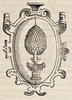 An illustration from Pandectae trivmphales, siue, Pomparvm et festorvm ac solennivm apparatvvm, conviviorvm, spectacvlorvm, simvlacrorvm bellicorvm equestrivm et pedestrivm, navmachiarum, ludorum deniq[ue] omnium nobiliorum, quot hactenus vbiq[ue] gentium re bello bene gesta ... edita concelebrataque sunt, tomi dvo : qvorvm prior de trivmphis ... heroum ... tractat : posterior ... hastilvdiorvm per Germaniam tradit initia ... (1586)