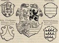 An illustration from Pandectae trivmphales, siue, Pomparvm et festorvm ac solennivm apparatvvm, conviviorvm, spectacvlorvm, simvlacrorvm bellicorvm equestrivm et pedestrivm, navmachiarum, ludorum deniq[ue] omnium nobiliorum, quot hactenus vbiq[ue] gentium re bello bene gesta ... edita concelebrataque sunt, tomi dvo : qvorvm prior de trivmphis ... heroum ... tractat : posterior ... hastilvdiorvm per Germaniam tradit initia ... (1586)