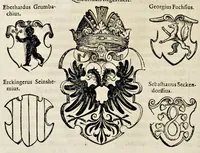 Picture 50 of 71 from Pandectae trivmphales, siue, Pomparvm et festorvm ac solennivm apparatvvm, conviviorvm, spectacvlorvm, simvlacrorvm bellicorvm equestrivm et pedestrivm, navmachiarum, ludorum deniq[ue] omnium nobiliorum, quot hactenus vbiq[ue] gentium re bello bene gesta ... edita concelebrataque sunt, tomi dvo : qvorvm prior de trivmphis ... heroum ... tractat : posterior ... hastilvdiorvm per Germaniam tradit initia ... (1586), leaf 717