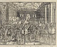 Picture 68 of 71 from Pandectae trivmphales, siue, Pomparvm et festorvm ac solennivm apparatvvm, conviviorvm, spectacvlorvm, simvlacrorvm bellicorvm equestrivm et pedestrivm, navmachiarum, ludorum deniq[ue] omnium nobiliorum, quot hactenus vbiq[ue] gentium re bello bene gesta ... edita concelebrataque sunt, tomi dvo : qvorvm prior de trivmphis ... heroum ... tractat : posterior ... hastilvdiorvm per Germaniam tradit initia ... (1586), leaf 898