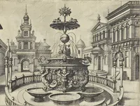 An illustration from Artis perspectiuae plurium generum elegantissimae formulae [graphic], multigenis fontibus, nonnullisq[ue] hortulis affabre factis exornatae, in cõmodum artificum, eorumq[ue] qui architectura, aedificiorumq[ue] cõmensurata uarietate delectantur, antea nunquam impressae (1568)