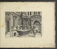 An illustration from Artis perspectiuae plurium generum elegantissimae formulae [graphic], multigenis fontibus, nonnullisq[ue] hortulis affabre factis exornatae, in cõmodum artificum, eorumq[ue] qui architectura, aedificiorumq[ue] cõmensurata uarietate delectantur, antea nunquam impressae (1568)