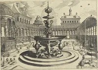 An illustration from Artis perspectiuae plurium generum elegantissimae formulae [graphic], multigenis fontibus, nonnullisq[ue] hortulis affabre factis exornatae, in cõmodum artificum, eorumq[ue] qui architectura, aedificiorumq[ue] cõmensurata uarietate delectantur, antea nunquam impressae (1568)