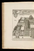 An illustration from Oxonia illustrata, sive, Omnium celeberrimae istius universitatis collegiorum, aularum, bibliothecae Bodleianae, scholarum publicarum, theatri Sheldoniani : nec non urbis totius scenographia (1675)