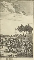 An illustration from Gedenkwaerdig bedryf der Nederlandsche Oost-Indische Maetschappye, op de kuste en in het keizerrijk van Taising of Sina : behelzende het tweede gezandschap aen den onder-koning Singlamong en veldheer Taising Lipoui, door Jan van Kampen en Konstantyn Nobel : vervolgt met een verhael van het voorgevallen des jaers zestien hondert drie en vier en zestig, op de kuste van Sina, en ontrent d'eilanden Tayowan, Formosa, Ay en Quemuy, onder't gezag van Balthasar Bort : en het derde gezandschap aen Konchy, Tartarsche keizer van Sina en Oost-Tartarye : onder beleit van zijne ed. Pieter van Hoorn : beneffens een beschryving van geheel Sina : verçiert doorgaens met verscheide kopere platen (1670)