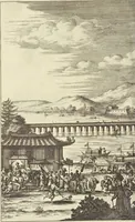 An illustration from Gedenkwaerdig bedryf der Nederlandsche Oost-Indische Maetschappye, op de kuste en in het keizerrijk van Taising of Sina : behelzende het tweede gezandschap aen den onder-koning Singlamong en veldheer Taising Lipoui, door Jan van Kampen en Konstantyn Nobel : vervolgt met een verhael van het voorgevallen des jaers zestien hondert drie en vier en zestig, op de kuste van Sina, en ontrent d'eilanden Tayowan, Formosa, Ay en Quemuy, onder't gezag van Balthasar Bort : en het derde gezandschap aen Konchy, Tartarsche keizer van Sina en Oost-Tartarye : onder beleit van zijne ed. Pieter van Hoorn : beneffens een beschryving van geheel Sina : verçiert doorgaens met verscheide kopere platen (1670)