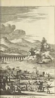 An illustration from Gedenkwaerdig bedryf der Nederlandsche Oost-Indische Maetschappye, op de kuste en in het keizerrijk van Taising of Sina : behelzende het tweede gezandschap aen den onder-koning Singlamong en veldheer Taising Lipoui, door Jan van Kampen en Konstantyn Nobel : vervolgt met een verhael van het voorgevallen des jaers zestien hondert drie en vier en zestig, op de kuste van Sina, en ontrent d'eilanden Tayowan, Formosa, Ay en Quemuy, onder't gezag van Balthasar Bort : en het derde gezandschap aen Konchy, Tartarsche keizer van Sina en Oost-Tartarye : onder beleit van zijne ed. Pieter van Hoorn : beneffens een beschryving van geheel Sina : verçiert doorgaens met verscheide kopere platen (1670)