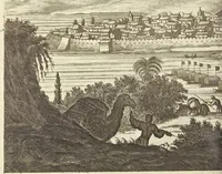 An illustration from Gedenkwaerdig bedryf der Nederlandsche Oost-Indische Maetschappye, op de kuste en in het keizerrijk van Taising of Sina : behelzende het tweede gezandschap aen den onder-koning Singlamong en veldheer Taising Lipoui, door Jan van Kampen en Konstantyn Nobel : vervolgt met een verhael van het voorgevallen des jaers zestien hondert drie en vier en zestig, op de kuste van Sina, en ontrent d'eilanden Tayowan, Formosa, Ay en Quemuy, onder't gezag van Balthasar Bort : en het derde gezandschap aen Konchy, Tartarsche keizer van Sina en Oost-Tartarye : onder beleit van zijne ed. Pieter van Hoorn : beneffens een beschryving van geheel Sina : verçiert doorgaens met verscheide kopere platen (1670)