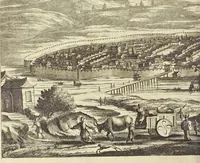 An illustration from Gedenkwaerdig bedryf der Nederlandsche Oost-Indische Maetschappye, op de kuste en in het keizerrijk van Taising of Sina : behelzende het tweede gezandschap aen den onder-koning Singlamong en veldheer Taising Lipoui, door Jan van Kampen en Konstantyn Nobel : vervolgt met een verhael van het voorgevallen des jaers zestien hondert drie en vier en zestig, op de kuste van Sina, en ontrent d'eilanden Tayowan, Formosa, Ay en Quemuy, onder't gezag van Balthasar Bort : en het derde gezandschap aen Konchy, Tartarsche keizer van Sina en Oost-Tartarye : onder beleit van zijne ed. Pieter van Hoorn : beneffens een beschryving van geheel Sina : verçiert doorgaens met verscheide kopere platen (1670)