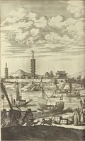 An illustration from Gedenkwaerdig bedryf der Nederlandsche Oost-Indische Maetschappye, op de kuste en in het keizerrijk van Taising of Sina : behelzende het tweede gezandschap aen den onder-koning Singlamong en veldheer Taising Lipoui, door Jan van Kampen en Konstantyn Nobel : vervolgt met een verhael van het voorgevallen des jaers zestien hondert drie en vier en zestig, op de kuste van Sina, en ontrent d'eilanden Tayowan, Formosa, Ay en Quemuy, onder't gezag van Balthasar Bort : en het derde gezandschap aen Konchy, Tartarsche keizer van Sina en Oost-Tartarye : onder beleit van zijne ed. Pieter van Hoorn : beneffens een beschryving van geheel Sina : verçiert doorgaens met verscheide kopere platen (1670)