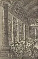 An illustration from Gedenkwaerdig bedryf der Nederlandsche Oost-Indische Maetschappye, op de kuste en in het keizerrijk van Taising of Sina : behelzende het tweede gezandschap aen den onder-koning Singlamong en veldheer Taising Lipoui, door Jan van Kampen en Konstantyn Nobel : vervolgt met een verhael van het voorgevallen des jaers zestien hondert drie en vier en zestig, op de kuste van Sina, en ontrent d'eilanden Tayowan, Formosa, Ay en Quemuy, onder't gezag van Balthasar Bort : en het derde gezandschap aen Konchy, Tartarsche keizer van Sina en Oost-Tartarye : onder beleit van zijne ed. Pieter van Hoorn : beneffens een beschryving van geheel Sina : verçiert doorgaens met verscheide kopere platen (1670)