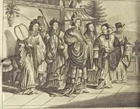An illustration from Gedenkwaerdig bedryf der Nederlandsche Oost-Indische Maetschappye, op de kuste en in het keizerrijk van Taising of Sina : behelzende het tweede gezandschap aen den onder-koning Singlamong en veldheer Taising Lipoui, door Jan van Kampen en Konstantyn Nobel : vervolgt met een verhael van het voorgevallen des jaers zestien hondert drie en vier en zestig, op de kuste van Sina, en ontrent d'eilanden Tayowan, Formosa, Ay en Quemuy, onder't gezag van Balthasar Bort : en het derde gezandschap aen Konchy, Tartarsche keizer van Sina en Oost-Tartarye : onder beleit van zijne ed. Pieter van Hoorn : beneffens een beschryving van geheel Sina : verçiert doorgaens met verscheide kopere platen (1670)