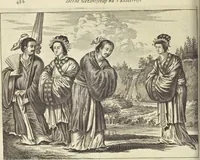 An illustration from Gedenkwaerdig bedryf der Nederlandsche Oost-Indische Maetschappye, op de kuste en in het keizerrijk van Taising of Sina : behelzende het tweede gezandschap aen den onder-koning Singlamong en veldheer Taising Lipoui, door Jan van Kampen en Konstantyn Nobel : vervolgt met een verhael van het voorgevallen des jaers zestien hondert drie en vier en zestig, op de kuste van Sina, en ontrent d'eilanden Tayowan, Formosa, Ay en Quemuy, onder't gezag van Balthasar Bort : en het derde gezandschap aen Konchy, Tartarsche keizer van Sina en Oost-Tartarye : onder beleit van zijne ed. Pieter van Hoorn : beneffens een beschryving van geheel Sina : verçiert doorgaens met verscheide kopere platen (1670)
