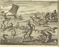 An illustration from Gedenkwaerdig bedryf der Nederlandsche Oost-Indische Maetschappye, op de kuste en in het keizerrijk van Taising of Sina : behelzende het tweede gezandschap aen den onder-koning Singlamong en veldheer Taising Lipoui, door Jan van Kampen en Konstantyn Nobel : vervolgt met een verhael van het voorgevallen des jaers zestien hondert drie en vier en zestig, op de kuste van Sina, en ontrent d'eilanden Tayowan, Formosa, Ay en Quemuy, onder't gezag van Balthasar Bort : en het derde gezandschap aen Konchy, Tartarsche keizer van Sina en Oost-Tartarye : onder beleit van zijne ed. Pieter van Hoorn : beneffens een beschryving van geheel Sina : verçiert doorgaens met verscheide kopere platen (1670)