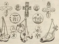 Picture 44 of 56 from Roma subterranea novissima : in qva post Antonivm Bosivm antesignanvm, Jo. Severanum congreg. oratorii presbyterum, et celebres alios scriptores : antiqvua Christianorum et praecipue martyrum cœmeteria, tituli, monimenta, epitaphia, inscriptiones ac nobiliora sanctorum sepulchra : sex libris distincta illustrantur et quamplurimæ res ecclesiasticæ iconibus graphice describuntur, ac multiplici tum sacra, tum profana eruditione declarantur : cum duplici indice, capitum & rerum locupletissimo : opera et studio (1659), leaf 602