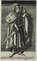 An illustration from Principes Hollandiae et Zelandiae, domini Frisiae : cvm genuinis ipsorum iconibus, à Theodorico Aquitaniae ad Iacobam Bauariae, diuersorum quondam pictorum opera, ad viuum sedulò depictis : nunc autem primum ex vetustissimis parietibus, in Carmelo obsessae vrbis Harlemi, per praesidiarios direpto, industria Guilielmi Thybauti repertis, ac sincerè vnà cum reliquorum principum figuris, ad instar probatissimorum exemplarium delineatis (1578)