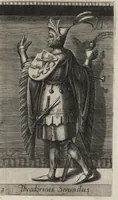 Picture 1 of 31 from Principes Hollandiae et Zelandiae, domini Frisiae : cvm genuinis ipsorum iconibus, à Theodorico Aquitaniae ad Iacobam Bauariae, diuersorum quondam pictorum opera, ad viuum sedulò depictis : nunc autem primum ex vetustissimis parietibus, in Carmelo obsessae vrbis Harlemi, per praesidiarios direpto, industria Guilielmi Thybauti repertis, ac sincerè vnà cum reliquorum principum figuris, ad instar probatissimorum exemplarium delineatis (1578), leaf 28