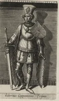 Picture 7 of 31 from Principes Hollandiae et Zelandiae, domini Frisiae : cvm genuinis ipsorum iconibus, à Theodorico Aquitaniae ad Iacobam Bauariae, diuersorum quondam pictorum opera, ad viuum sedulò depictis : nunc autem primum ex vetustissimis parietibus, in Carmelo obsessae vrbis Harlemi, per praesidiarios direpto, industria Guilielmi Thybauti repertis, ac sincerè vnà cum reliquorum principum figuris, ad instar probatissimorum exemplarium delineatis (1578), leaf 56