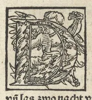 An illustration from Drey schoner künstreicher büchlein : das erste von Mackel vñ Flecken, die selben aus allerley gewandt, on schaden zu bringen : das ander von Stahel vnd Eysen, vnd allerley Metall, hart vnd weich zu machen : das dritte, von mancherley Farben zu bereyten : welcher titel du ynwendig an diesem blat klerlicher finden wirst (1532)