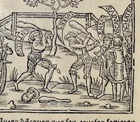 An illustration from Les oeuures de Virgile : translatees de latin en francoys, et nouuellement imprimees, veues et corrigees oultre les precedentes impressions : avec les histoires mises [et] posees chascune en son lieu, ainsi que lon pourra veoir dedans le liure, lesquelles sont moult recreatiues (1540)